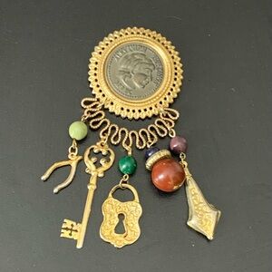 RARE- Antique Victorian STYLE Vintage Lock Key Charm Brooch